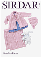 Sirdar 5188 Matinee Coat, Bonnet, & Blanket for newborn to 3 years in #5 weight/Chunky yarn